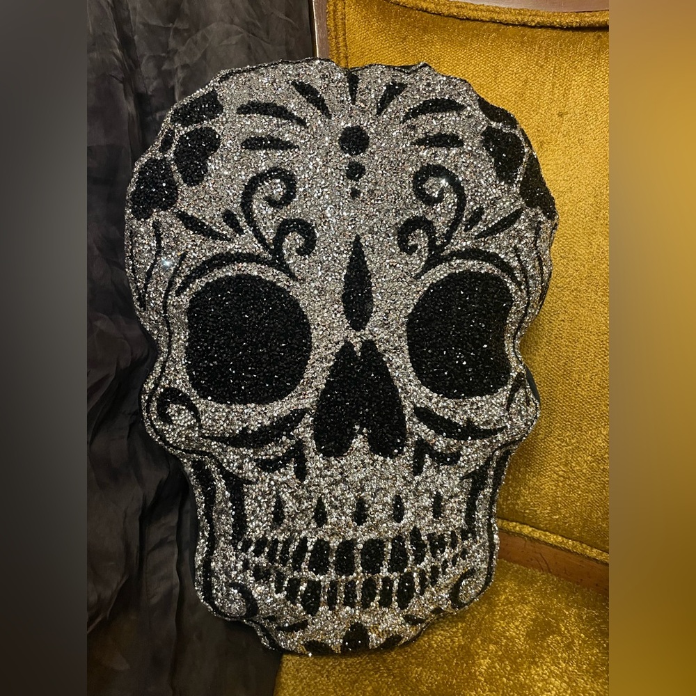 SPARKLES HOME NWT BLING Rhinestone Skull Accent Pillow